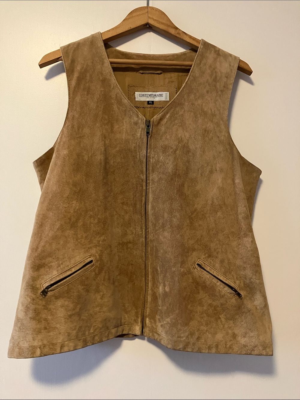 Simons Genuine Suede Zip-Front Vest in Tan Brown XL Petite